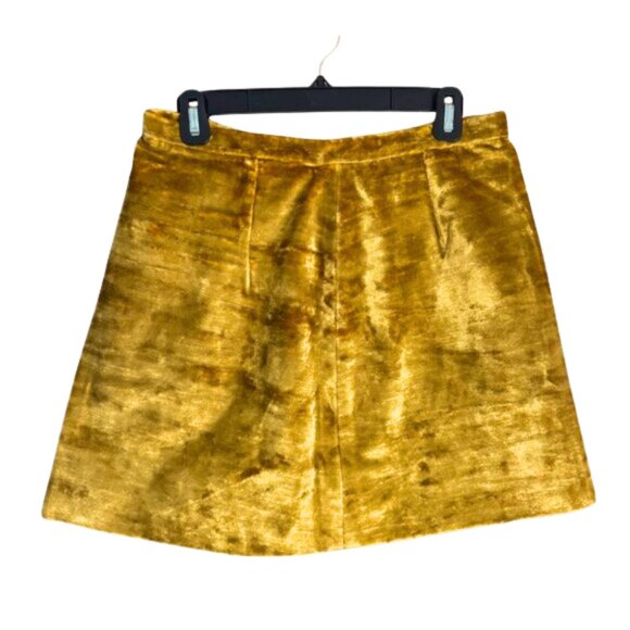 Handmade Gold Crushed Velvet A-Line Mini Skirt High Waist 15” Flat - Picture 2 of 6